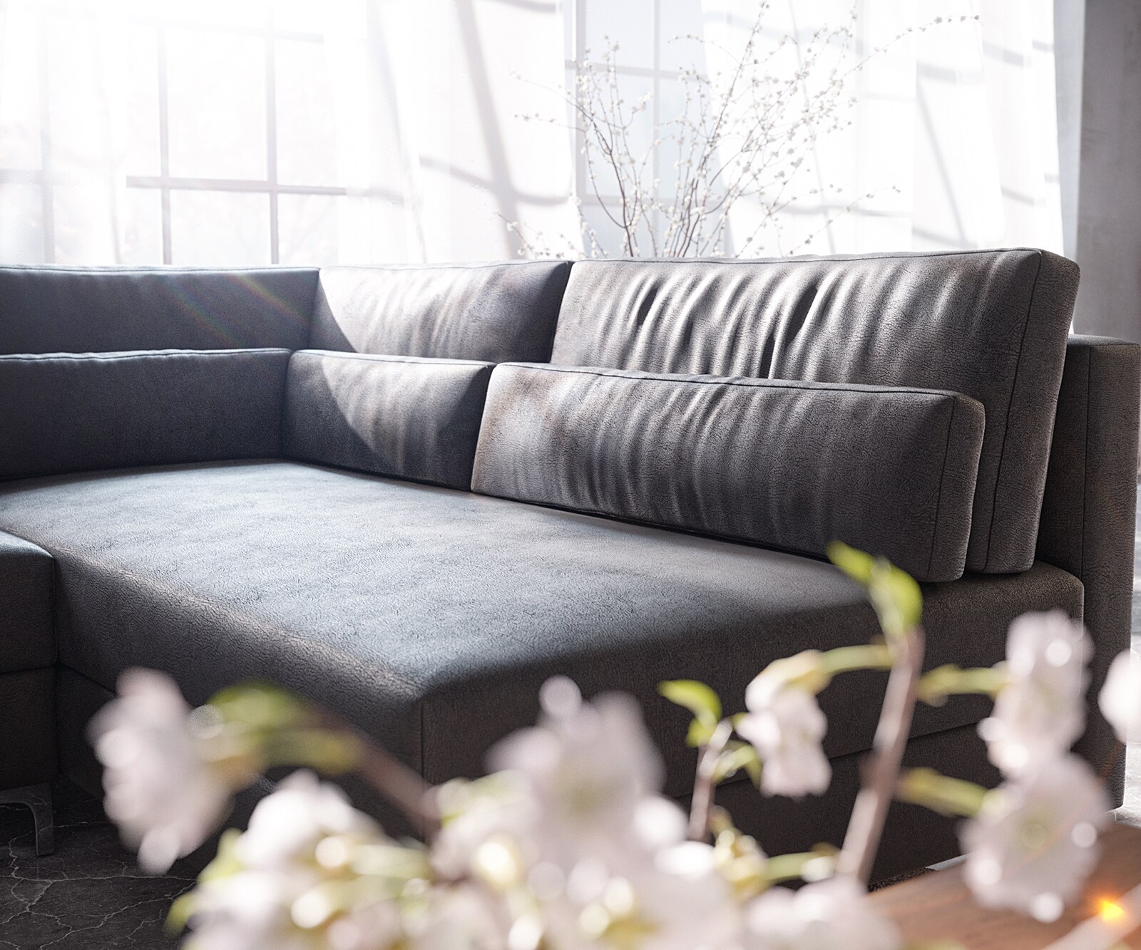 Woonlandschap Elio 300x185 cm kunstleer vintage antraciet met poef 6 Woonlandschap Elio 300x185 cm kunstleer vintage antraciet met poef 6