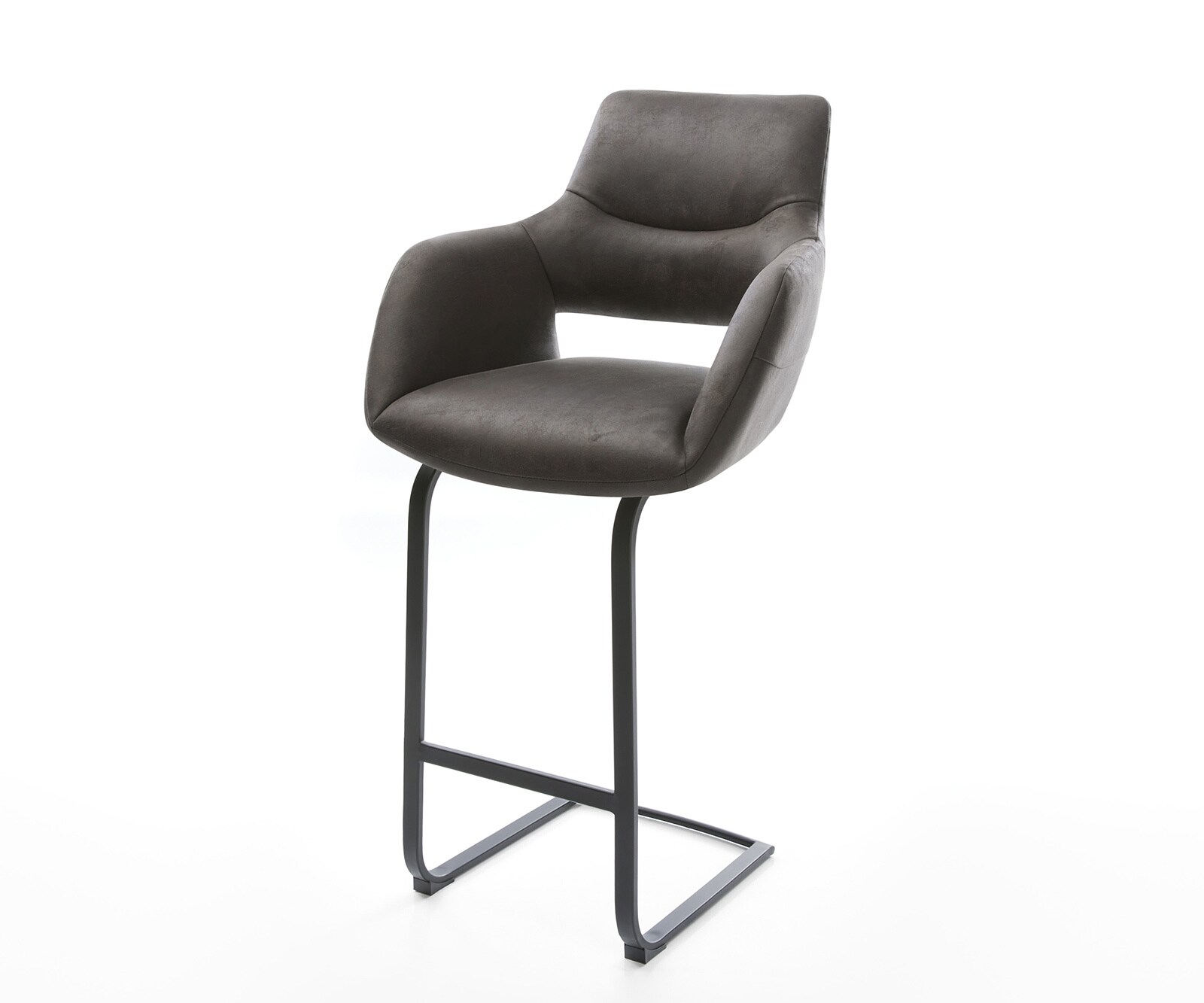 Barstoel Yago-Flex microvezel antraciet vintage sledestoel vlak metaal zwart pocketvering 1