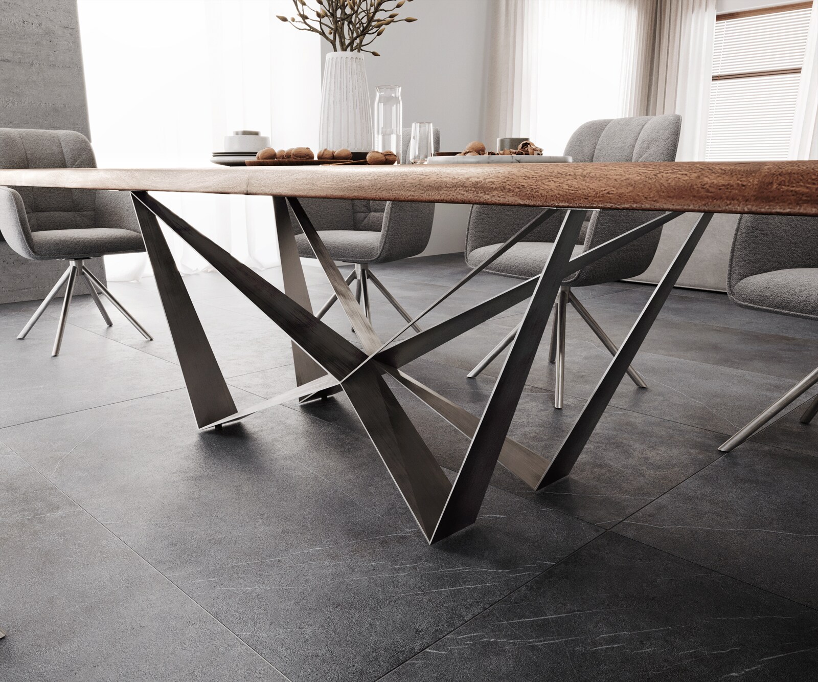 Eettafel Edge 300x100 XL acacia bruin Spider vlakstaal edelstaal Live-Edge 7