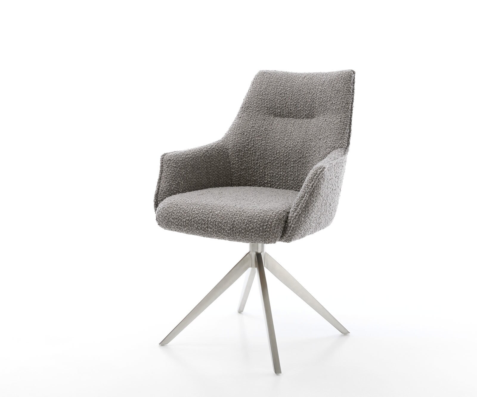 Draaistoel Alja-Flex met armleuning bouclé zilver grijs kruisframe breed roestvrij staal 360° draaibaar pocketveer kern 1