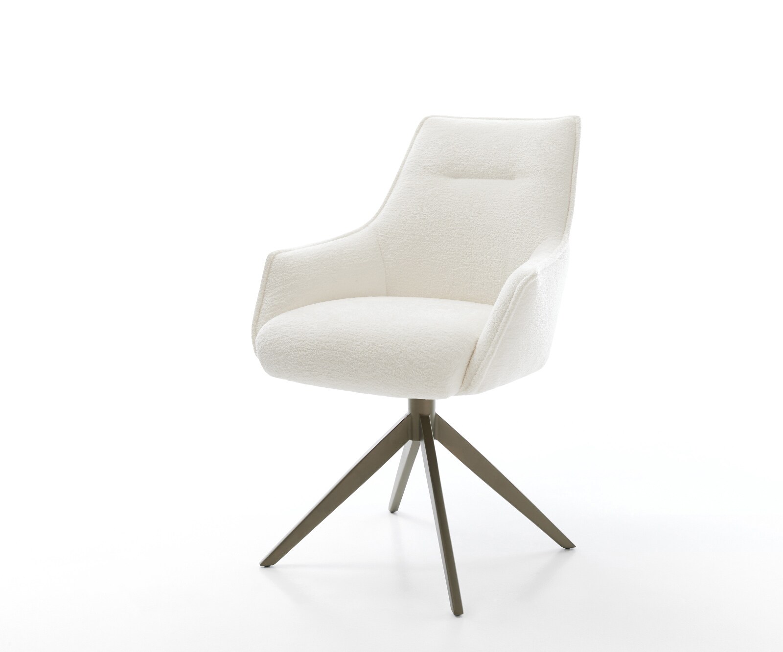 Draaistoel Alja-Flex met armleuning bouclé zacht beige kruisframe breed afwerking met titanium 360° draaibaar rocker-functie pocketveer kern