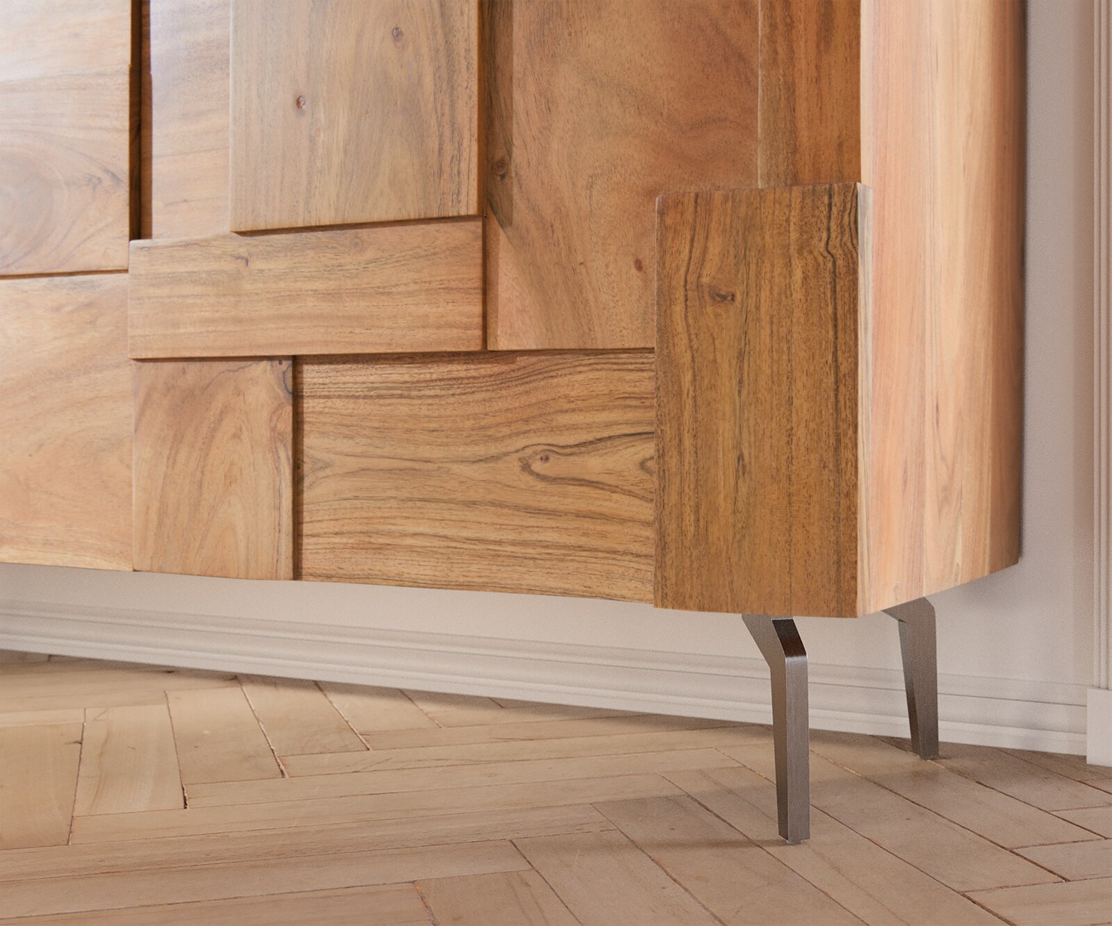 Dressoir Puzzle 145 cm natuur acacia hoekig onderstel roestvrij staal 4 Dressoir Puzzle 145 cm natuur acacia hoekig onderstel roestvrij staal 4