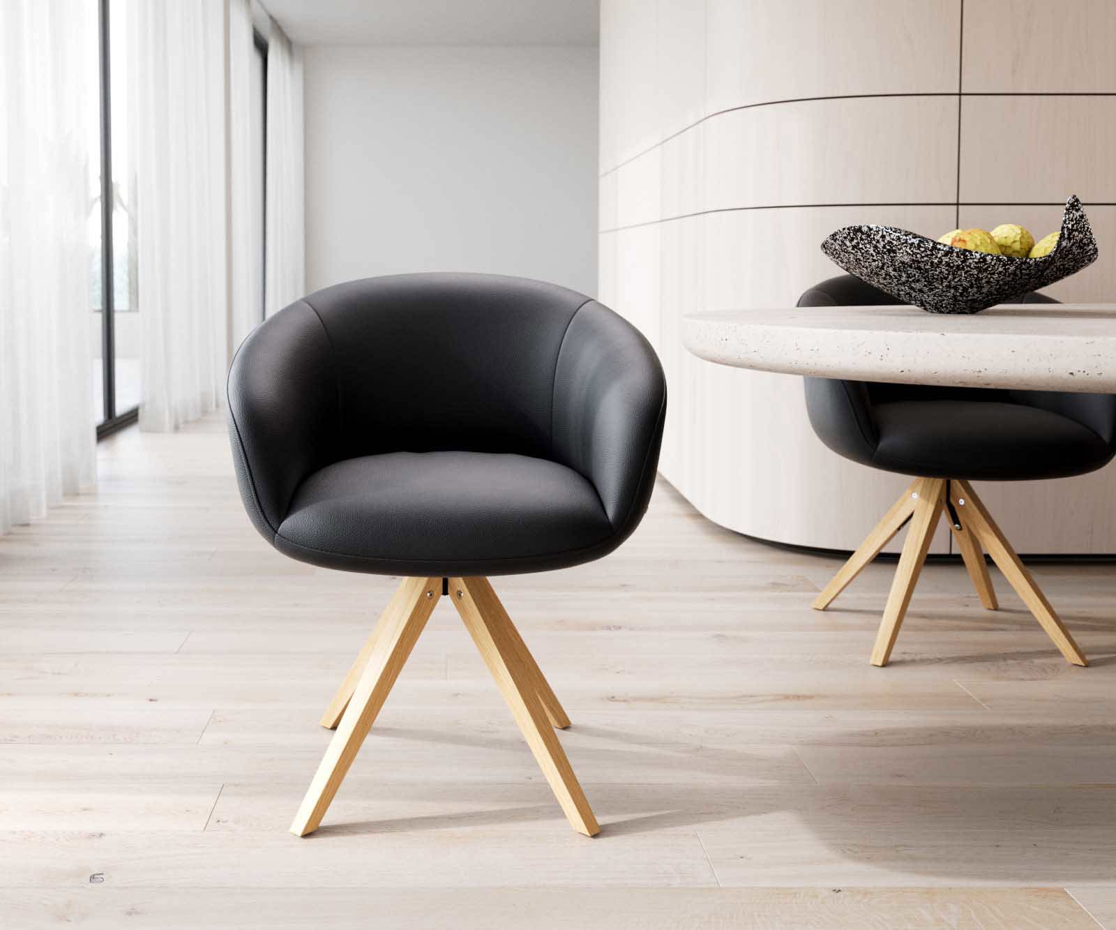 Draaistoel Vinka-Flex met armleuning echt leer zwart houten frame hoekig natuur 180° draaibaar pocketveer kern 1 Draaistoel Vinka-Flex met armleuning echt leer zwart houten frame hoekig natuur 180° draaibaar pocketveer kern 1