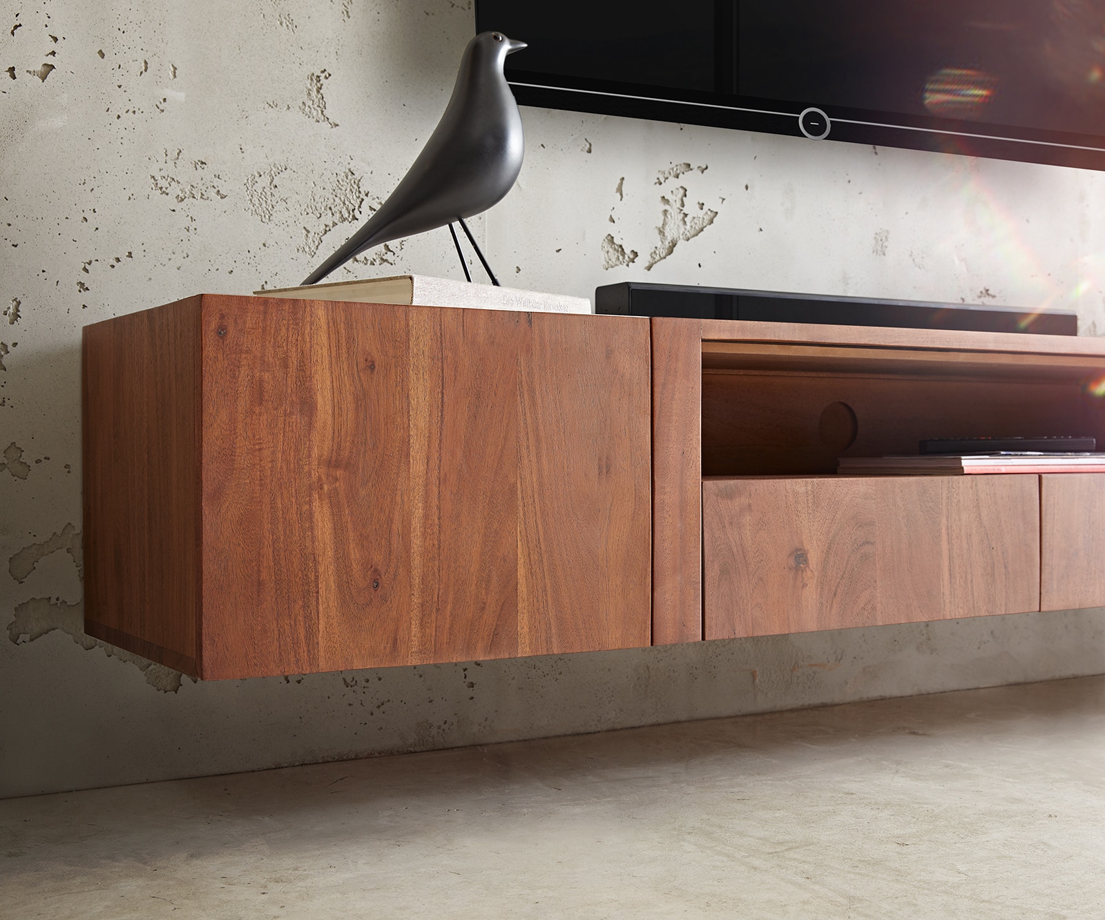 TV-meubel Secara 200 cm acacia bruin 2 deuren 2 laden marmer zwevend 5 TV-meubel Secara 200 cm acacia bruin 2 deuren 2 laden marmer zwevend 5