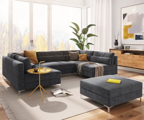 Woonlandschap Elio 300x185 cm microvezel grafiet met poef