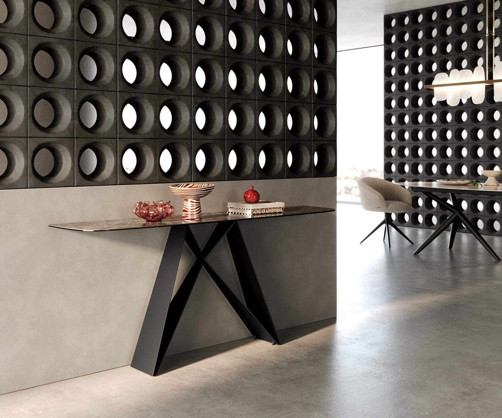 Consoletafel Edge Bootvorm 180x40 cm Keramiek Emperador Extra Lucidato Dunkelbraun Velio Metaal Zwart 7