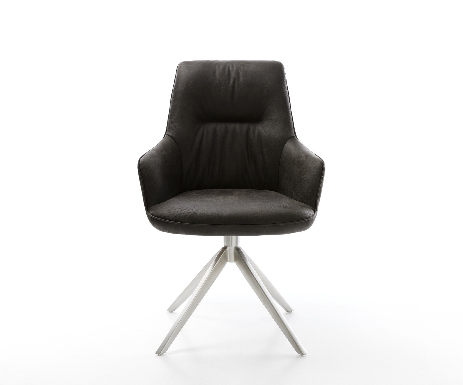 Draaistoel Zelia-Flex met armleuning microvelours antraciet vintage kruisframe breed roestvrij staal 360° draaibaar rocker-functie pocketveer kern 1