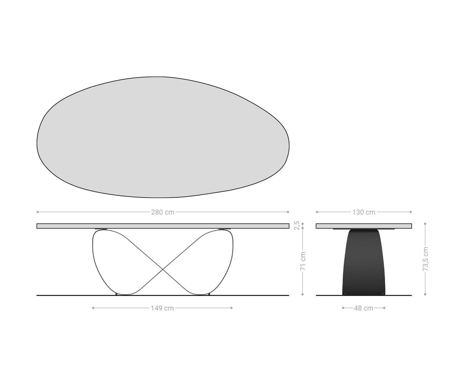 Eettafel Edge Oval 280x130x2,5 eiken natuur Infinity metaal zwart Flow-Edge 6