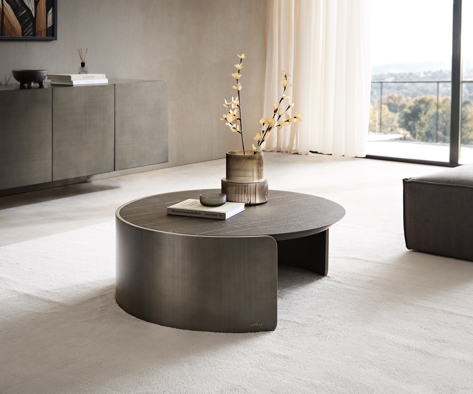 Salontafel Haru 90x35 cm keramiek Laminam® Noir Desir bruin metaalzilver 1