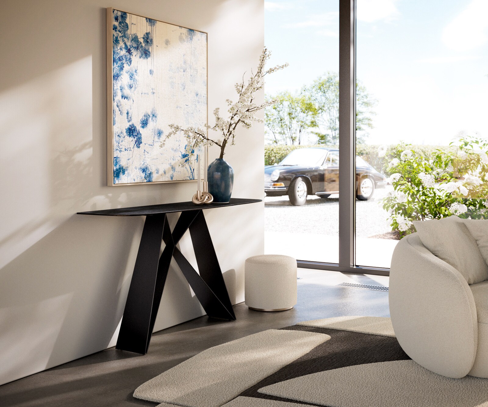 Consoletafel Edge Bootvorm 140x40 cm Keramiek Laminam® Nero Greco Anthrazit Velio Metaal Zwart 7