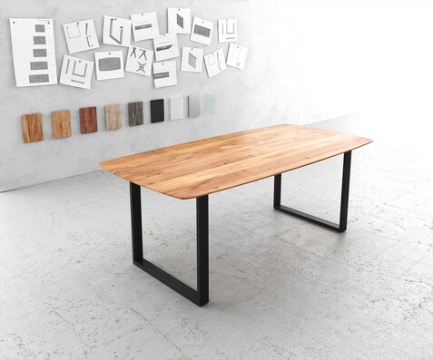 Eettafel Edge Boot 200x100 acacia natuur skidframe zwart Zwitserse rand