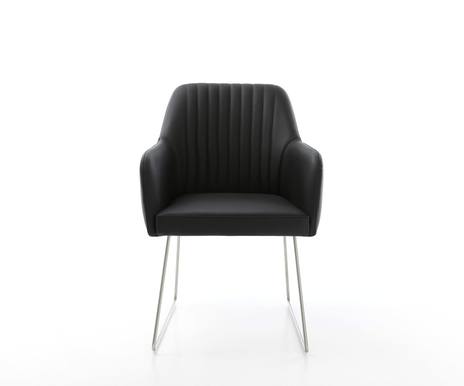 Eetkamerstoel Greg-Flex echt leer zwart slipframe roestvrij staal pocketveer kern 1 Eetkamerstoel Greg-Flex echt leer zwart slipframe roestvrij staal pocketveer kern 1