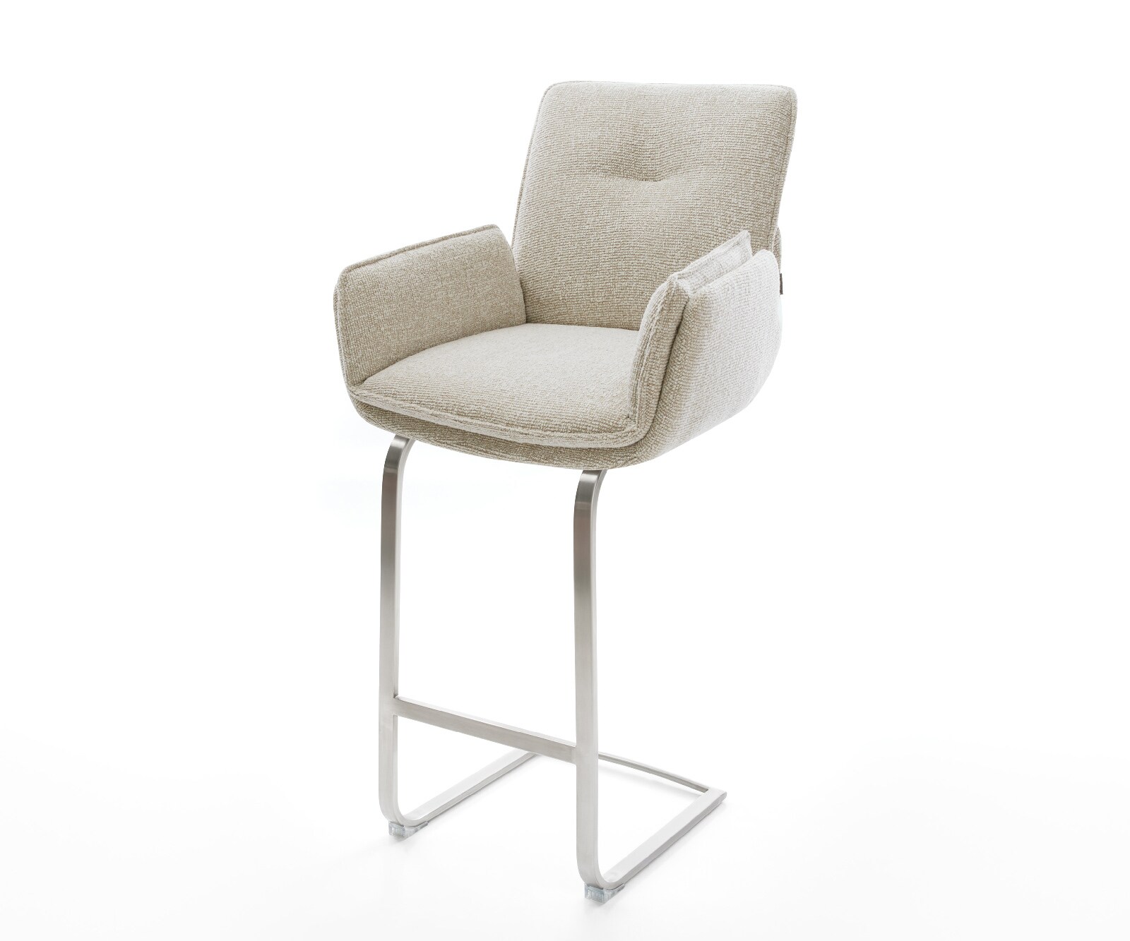 Barstoel Nela-Flex Zachte Geweven stof Beige Vrijkantelframe plat roestvrij staal Zilver 1