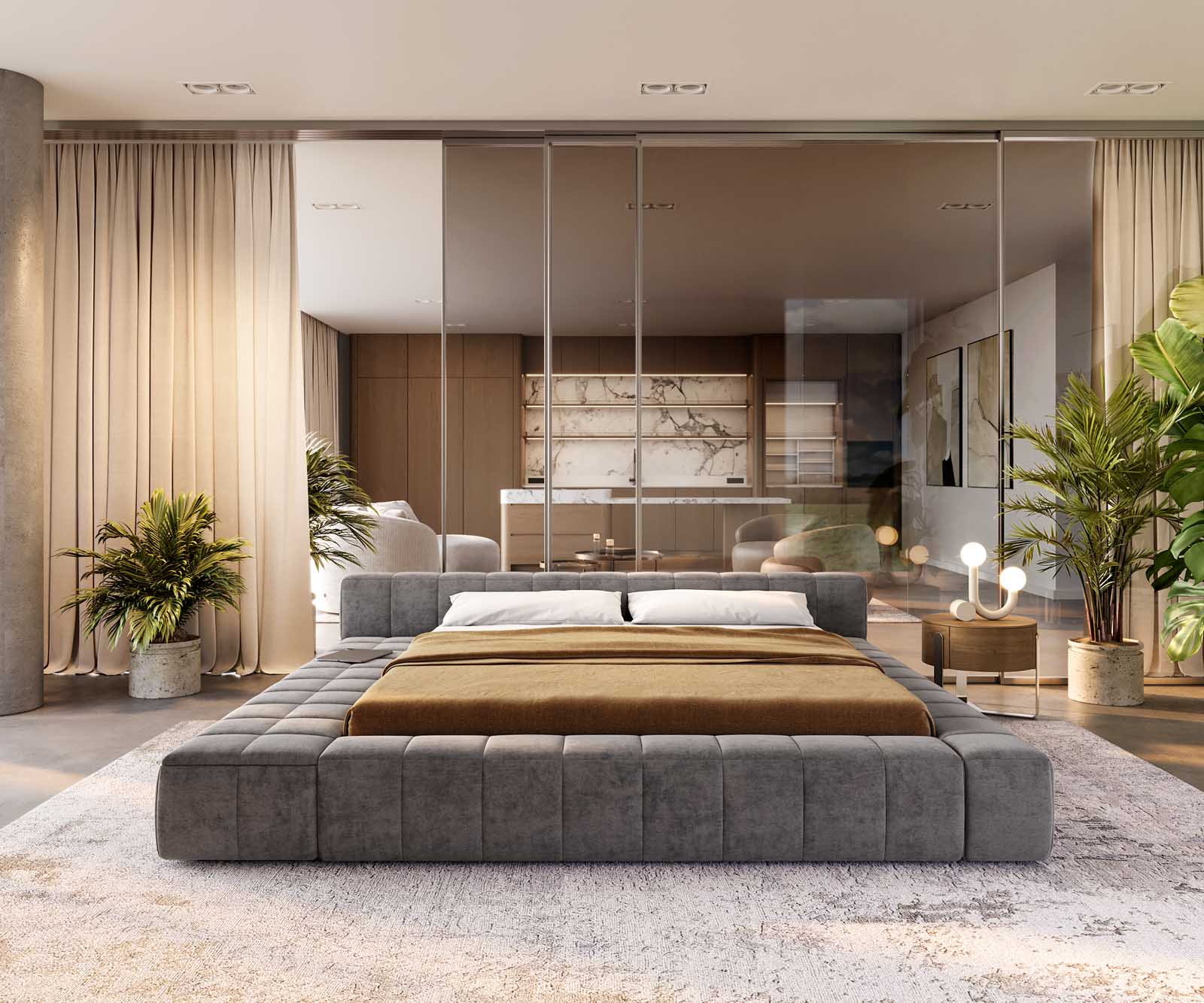 Bedframe Espazio 180x200 cm microvezel grijs met opbergruimte 1