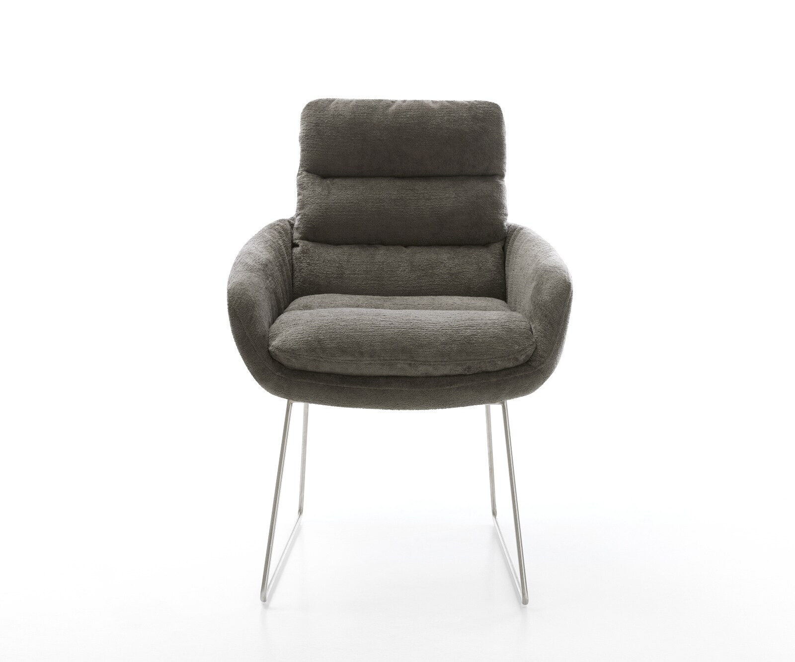 Eetkamerstoel Abelia-Flex met armleuning bouclé zacht mud slipframe roestvrij staal 2