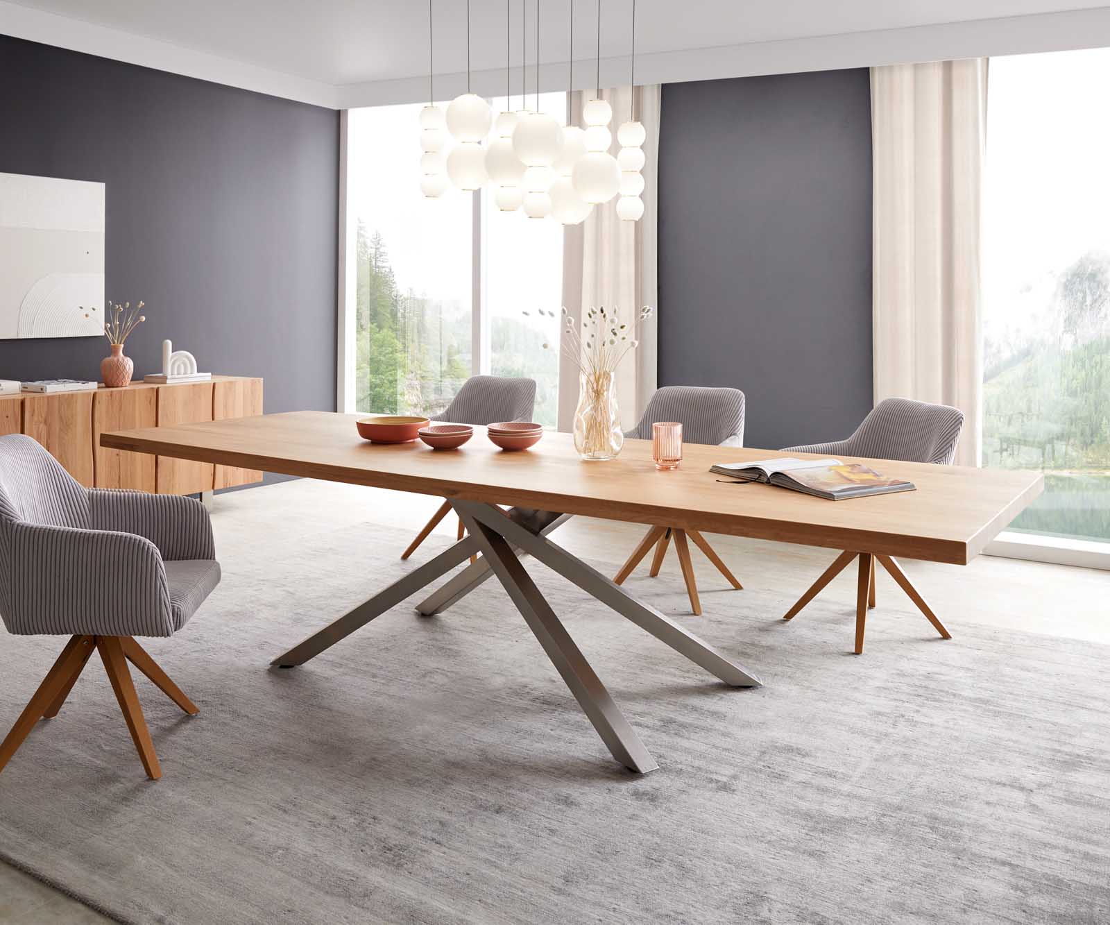 Eettafel Edge 300x100 eiken natuur kruisframe rechthoek roestvrij staal 2