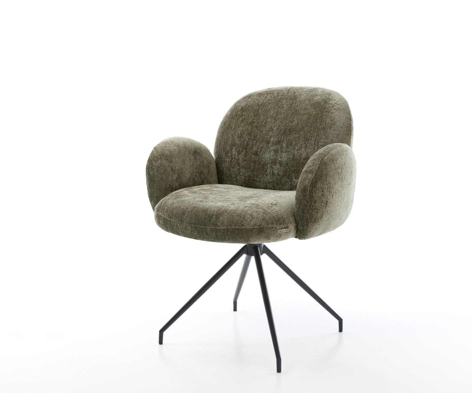 Draaistoel Nube-Flex met armleuning chenille olijfgroen kruisframe conisch zwart 180° draaibaar pocketveer kern