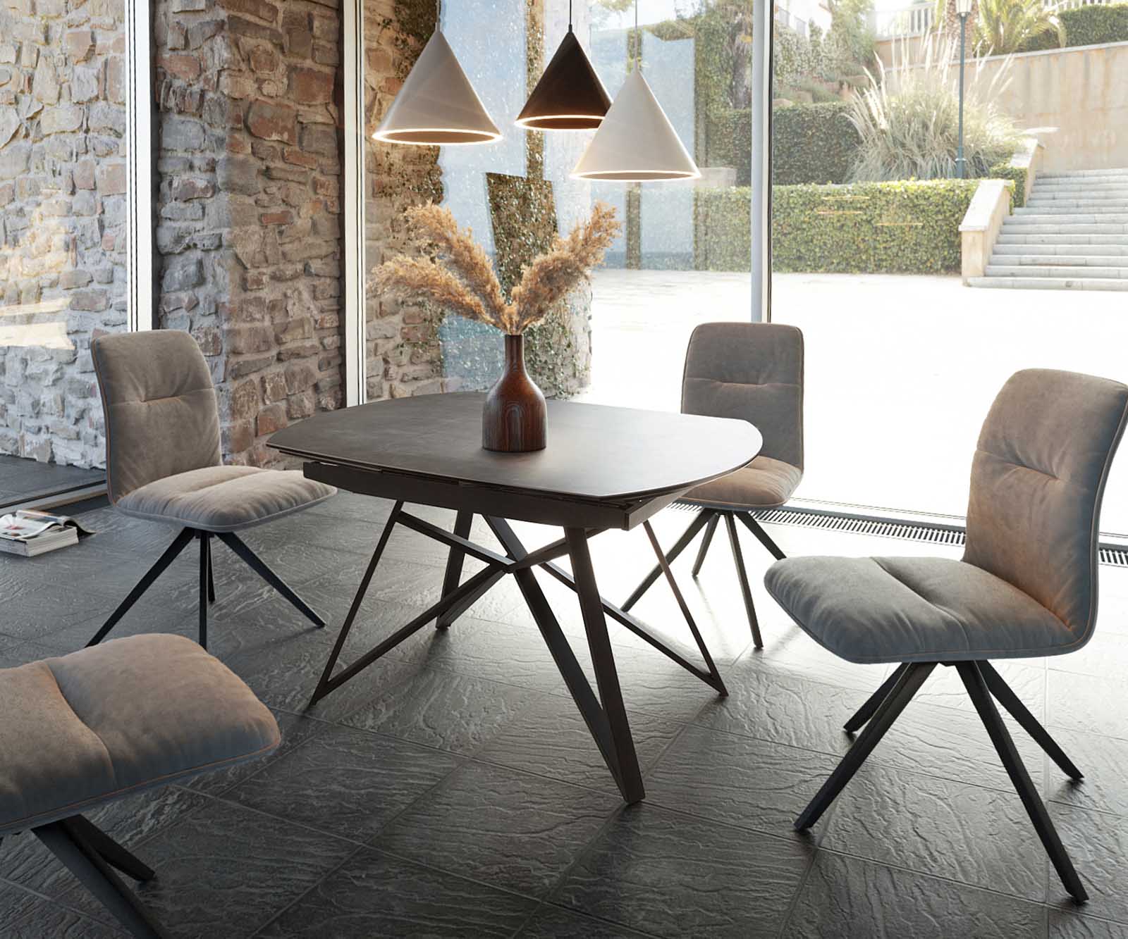 Eettafel Carlow 130/200x95 cm keramisch grijs metaal uitschuifbaar 1