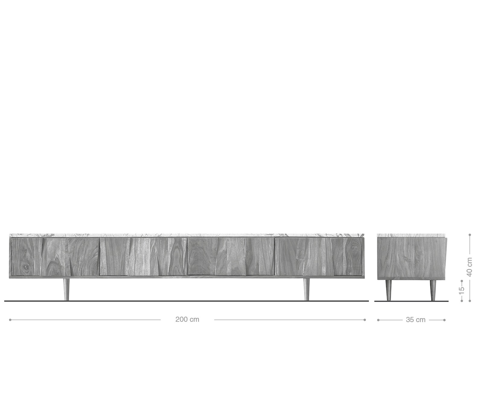 Tv-meubel Shia 200cm natuur acacia marmer zwart 4 deuren 7