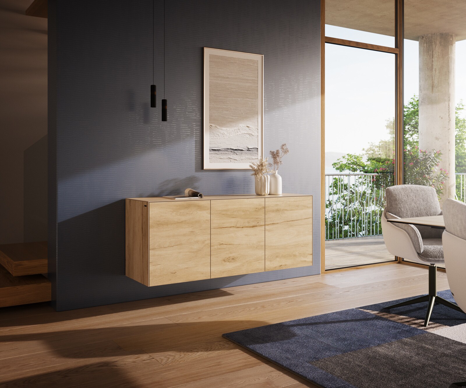 Dressoir Cuor 150 cm Keramiek Laminam® Sabbia Eiken gekleurd 3 Deuren Zwevend 1