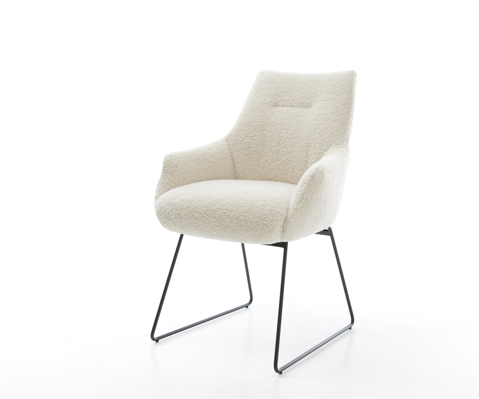 Eetkamerstoel Alja-Flex met armleuning teddy beige slipframe zwart pocketveer kern 1