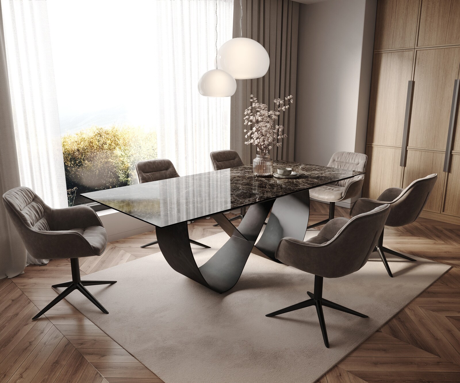 Eettafel Edge 180-220x90 keramiek  Laminam® Emperador Extra Lucidato donkerbruin Infinity metaal zwart uitrekbaar 7