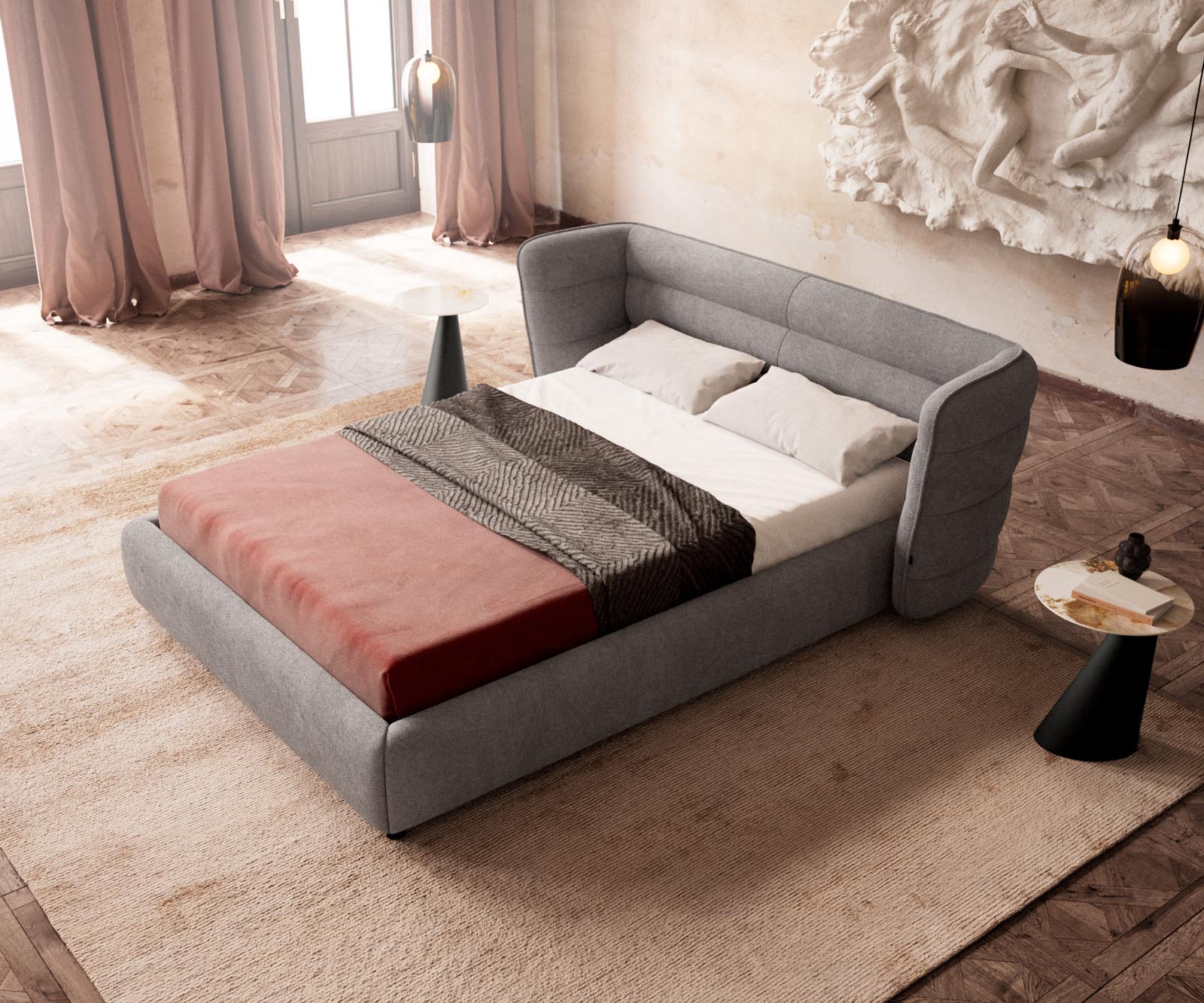 Gestoffeerd bed Simea 140x200 cm microvezel grijs 3