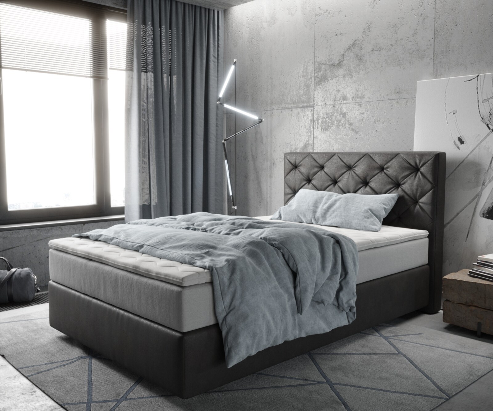 Boxspringbed Dream-Great 120x200 cm Microvezel Antraciet Vintage met TFK Matras en Visco Topper