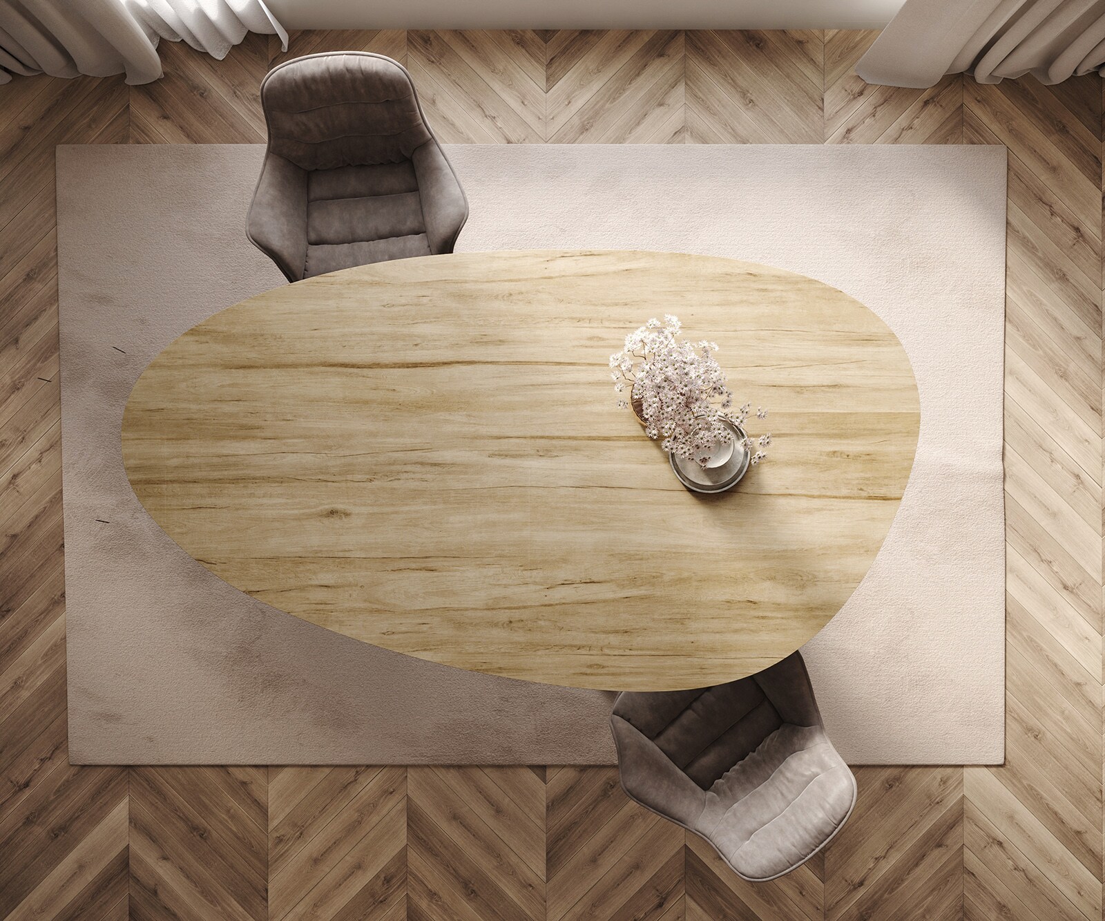 Eetkamertafel Edge ovaal 220x120 keramiek Laminam® Sabbia eiken kleur Zenthara hoekig metaal effectafwerking titaan 6