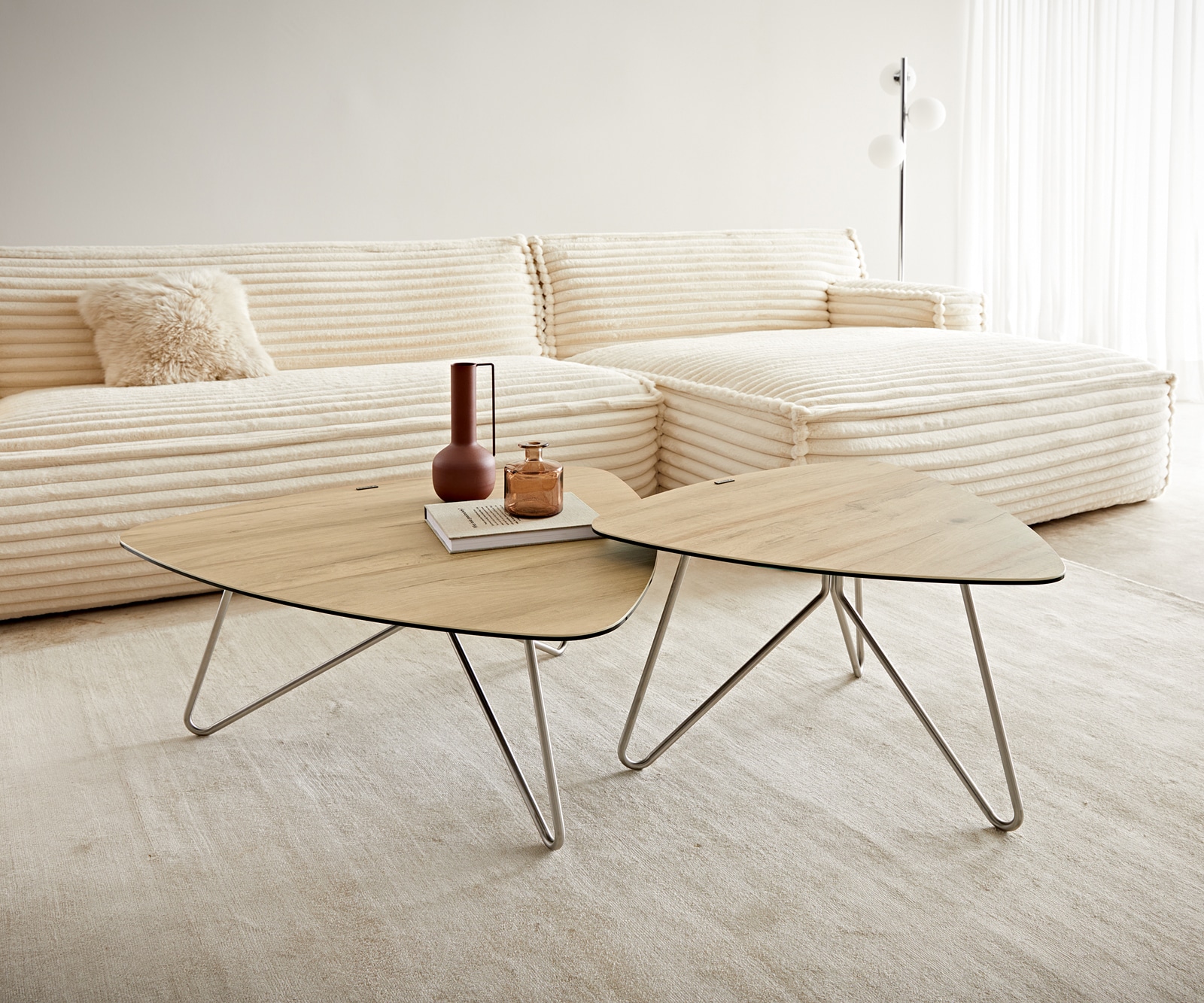 Salontafel Ekrem 88x85 cm keramiek Laminam® Sabbia Eikenkleur Kruisonderstel rond roestvrij staal 8