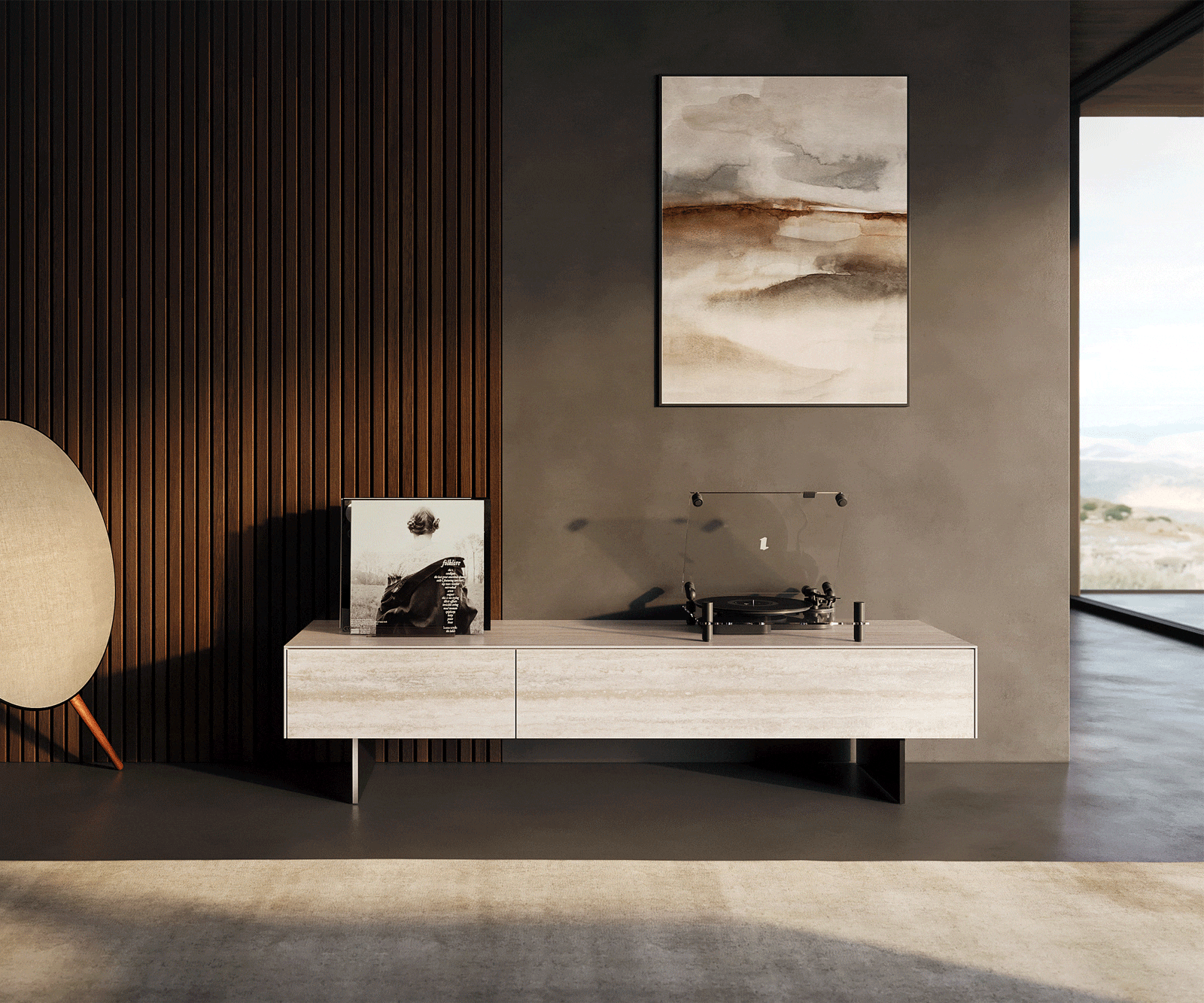 Tv-meubel Cuor 150 cm Keramiek Laminam® Travertino Bianco Crème-wit 1 Flap 1 Lade Zwevende voet look Metaal Zwart 2 Tv-meubel Cuor 150 cm Keramiek Laminam® Travertino Bianco Crème-wit 1 Flap 1 Lade Zwevende voet look Metaal Zwart 2