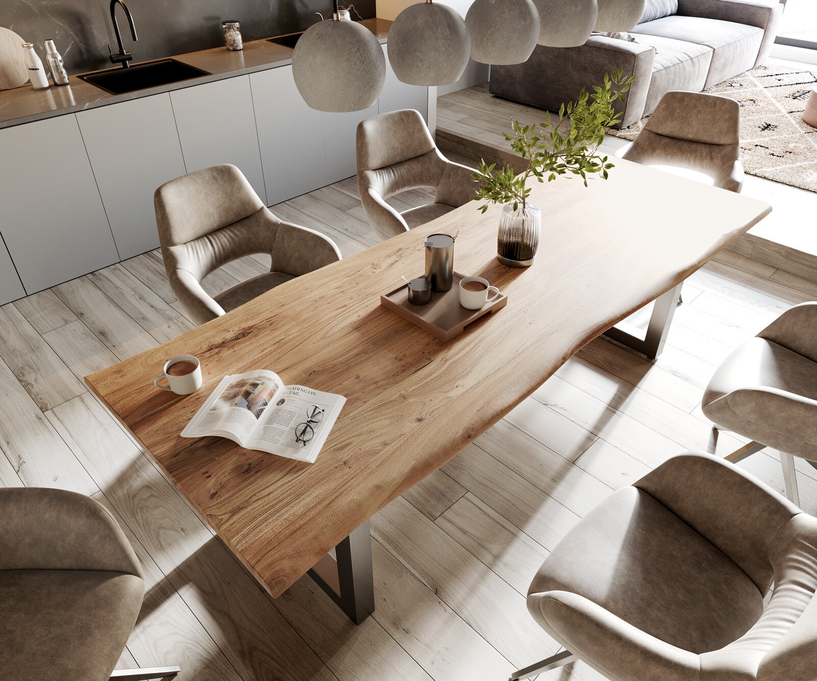 Eettafel Edge 260x100 acacia natuur roestvrijstaal breed Live-Edge 3