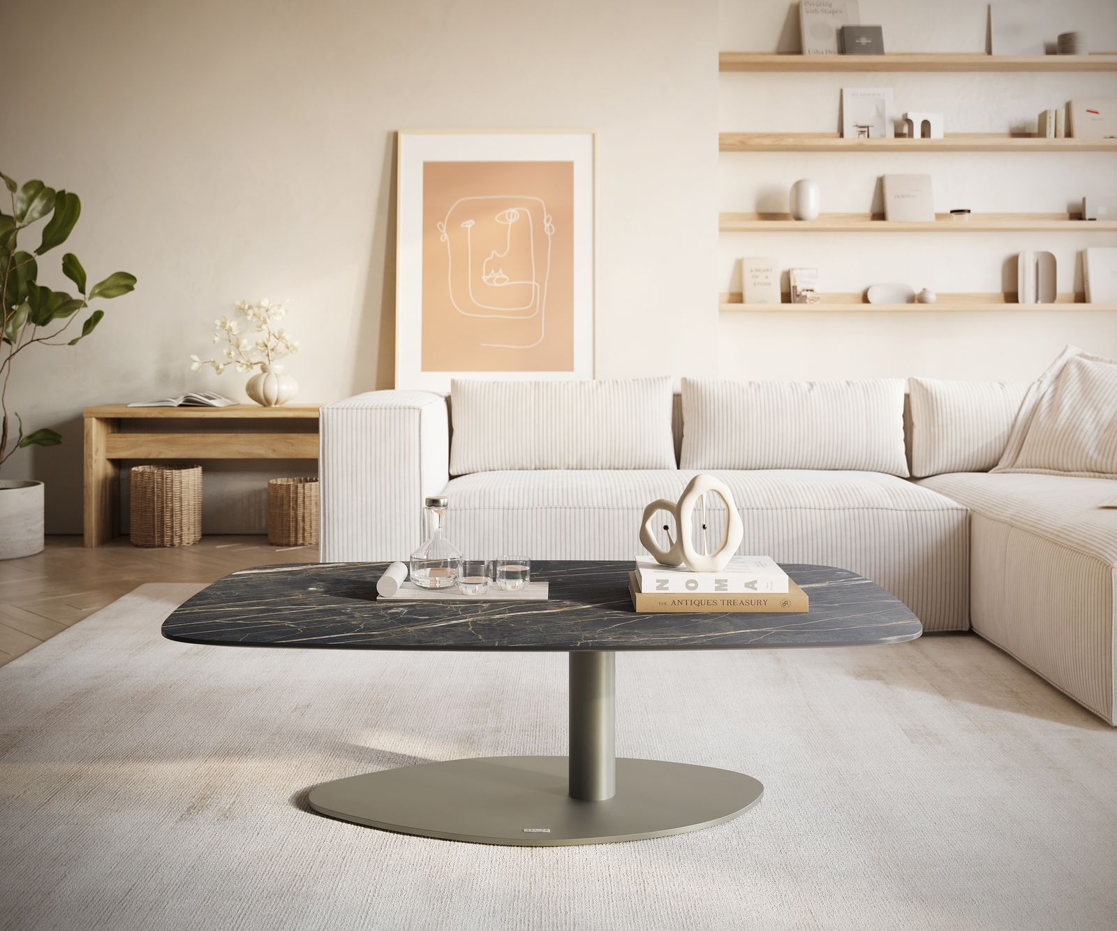 Salontafel Edge Boot 120x70 cm keramiek Laminam® Noir Desir bruin Vibany Metall effectafwerking titaan 2