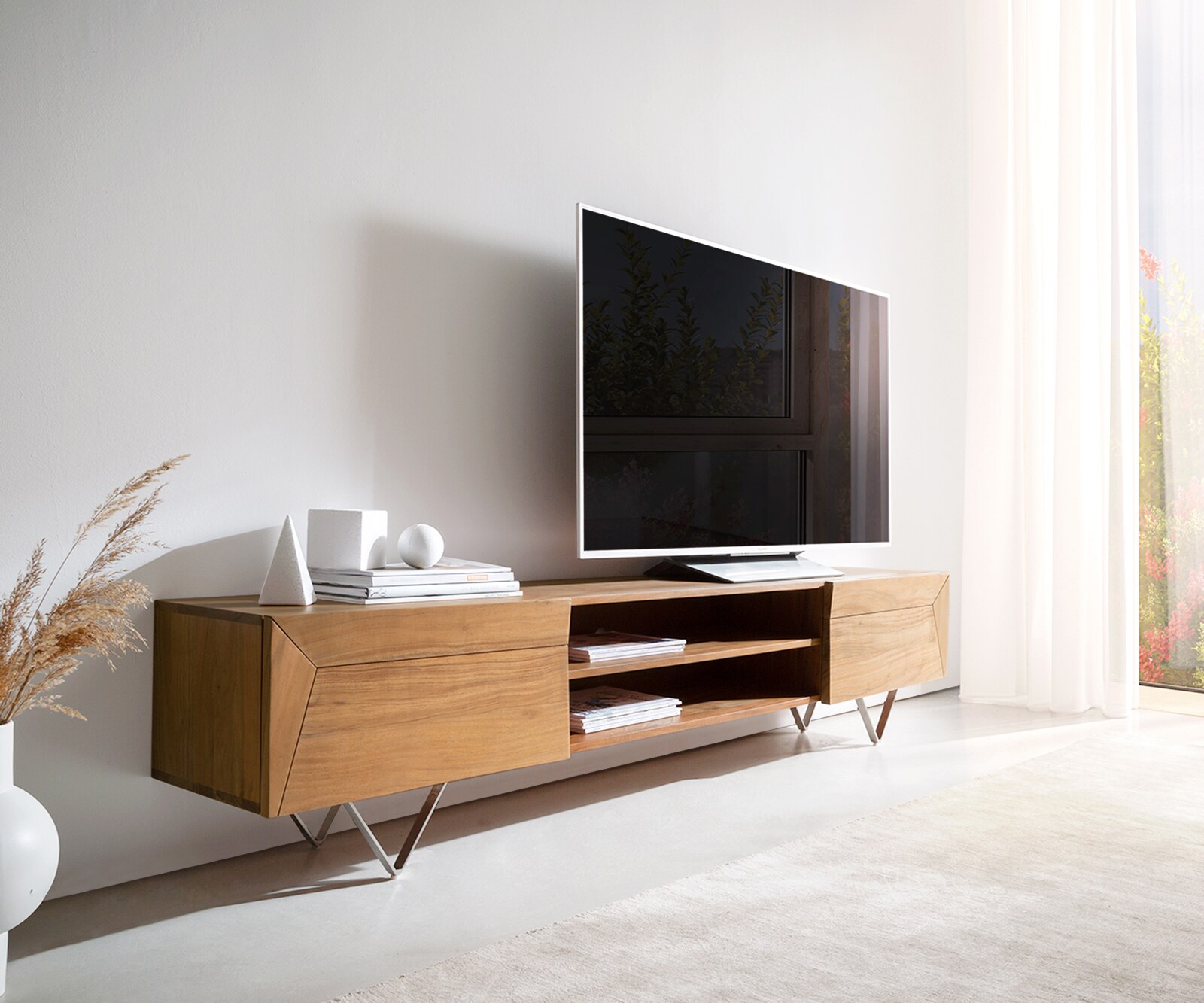 Tv-meubel Kayu 200 cm acacia natuur 2 deuren V-poot