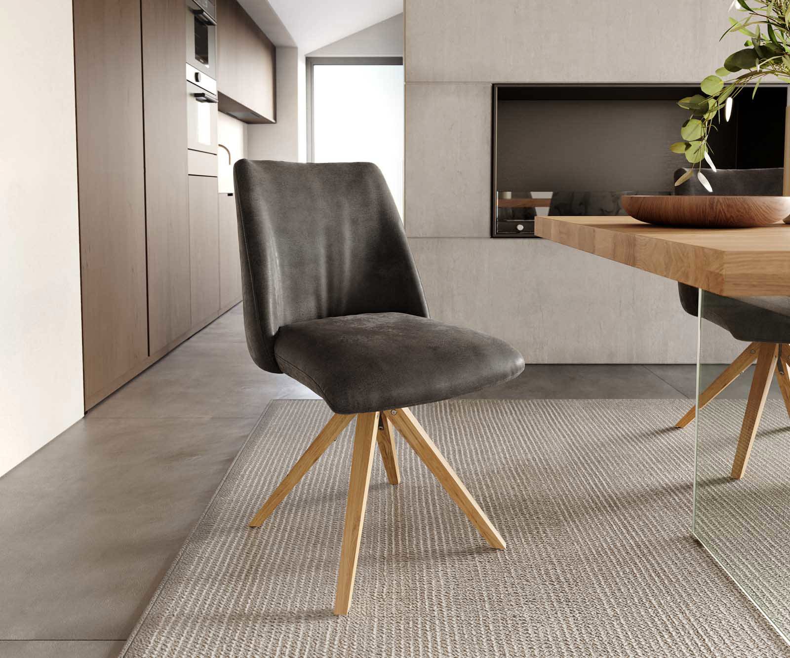 Draaistoel Elso-Flex microvelours antraciet vintage houten frame hoekig natuur 180° draaibaar pocketveer kern Draaistoel Elso-Flex microvelours antraciet vintage houten frame hoekig natuur 180° draaibaar pocketveer kern