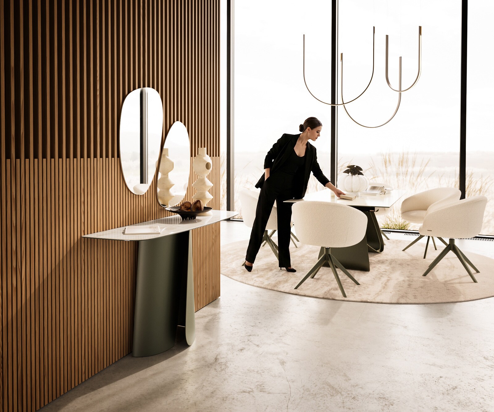 Consoletafel Edge Bootvorm 140x40 cm Keramiek Onyx Champagne Livos Metaal Effektfinish Titan 7
