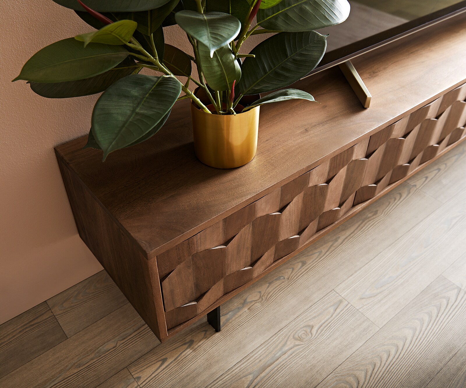 Tv-meubel Fevo 200 cm acacia bruin 4 deuren L-poot 4