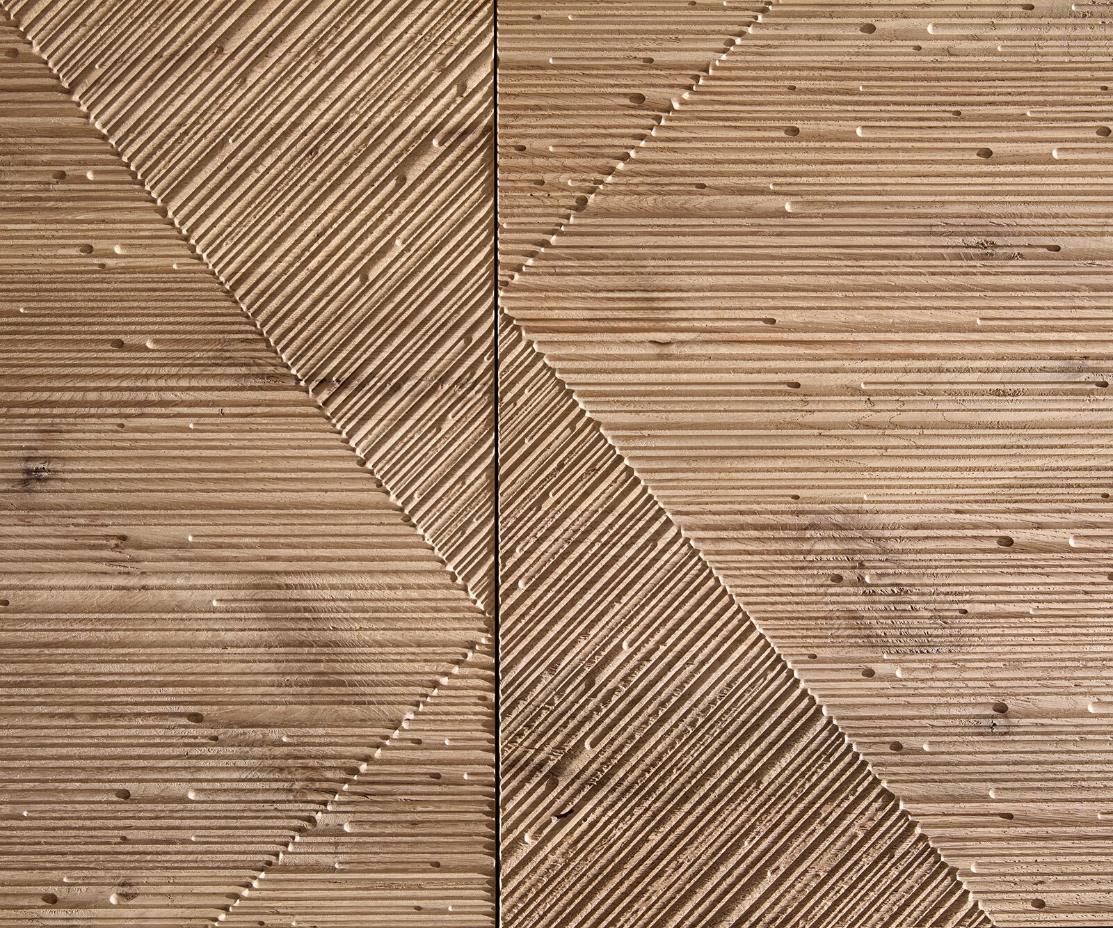 Dressoir Tereos 200 cm eiken natuur 3D-effect 4 deuren hoekpoot geborsteld RVS 2