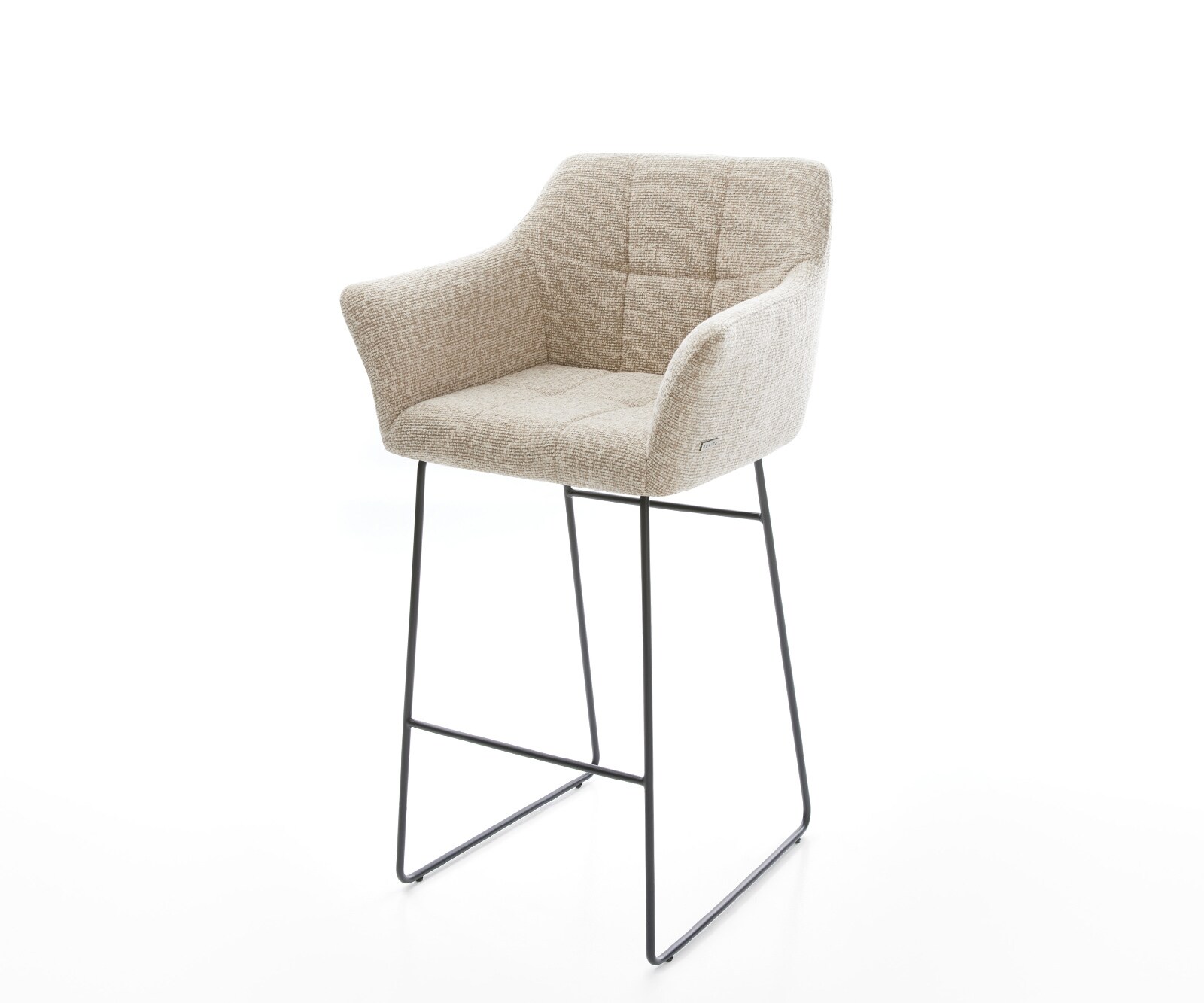 Barstoel Yulo-Flex Zachte Geweven stof Beige Sledeonderstel metaal zwart Zwart 1