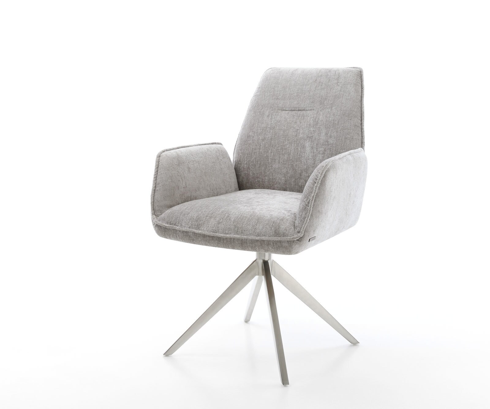 Draaistoel Zoa-Flex chenille zilver grijs kruisframe breed roestvrij staal 360° draaibaar rocker-functie pocketveer kern