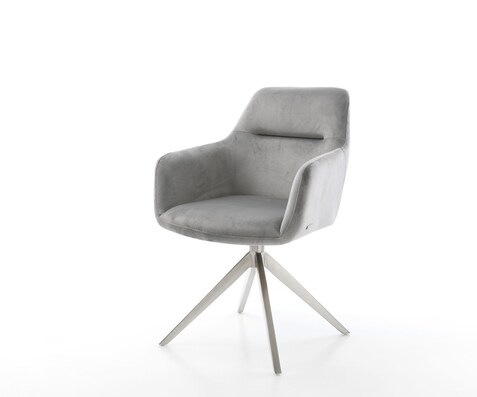 Draaistoel Pejo-Flex fluweel grijs kruisframe breed roestvrij staal 360° draaibaar rocker-functie pocketveer kern