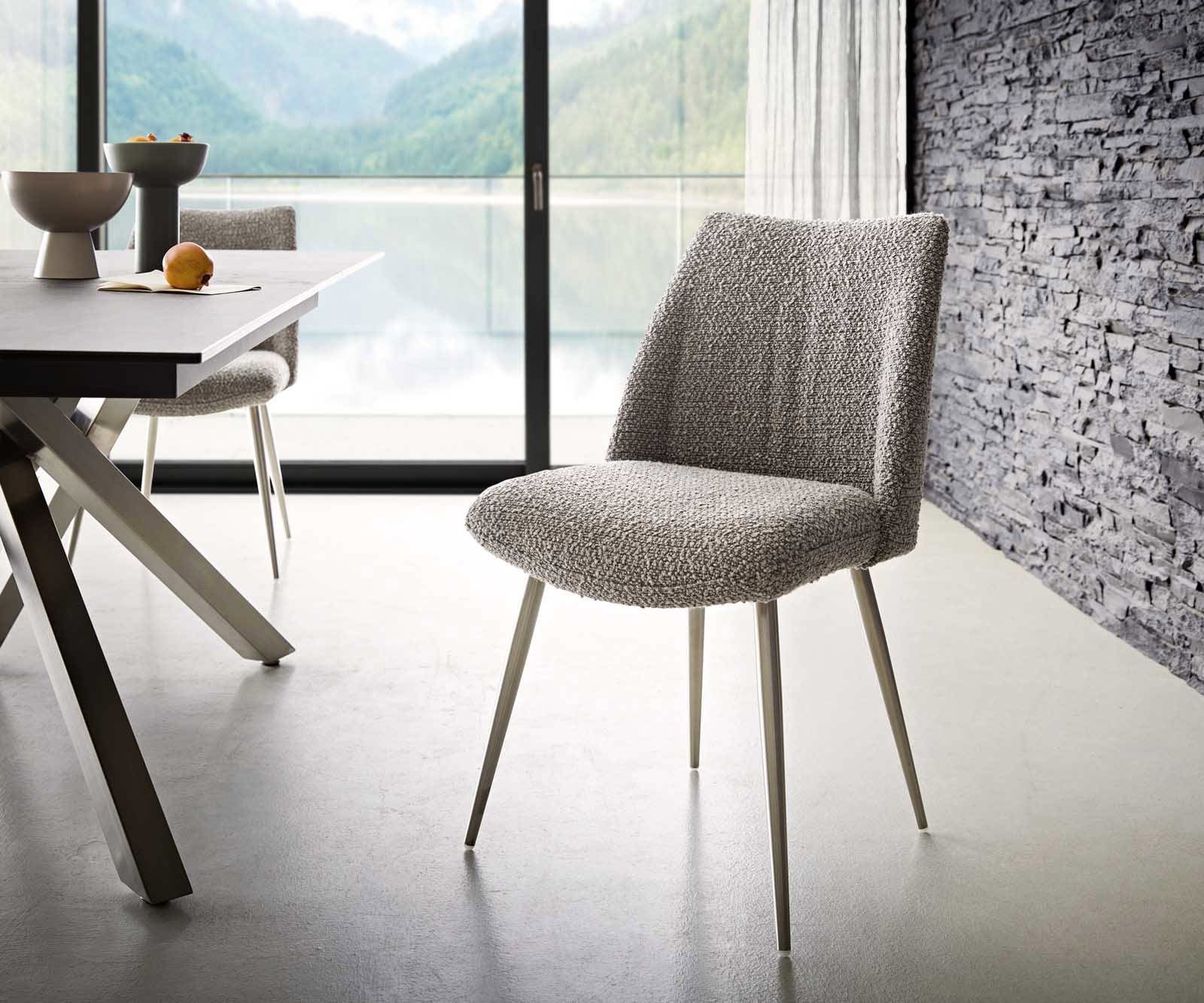 Eetkamerstoel Elso-Flex bouclé zilver grijs 4-poot conisch roestvrij staal pocketveer kern Eetkamerstoel Elso-Flex bouclé zilver grijs 4-poot conisch roestvrij staal pocketveer kern