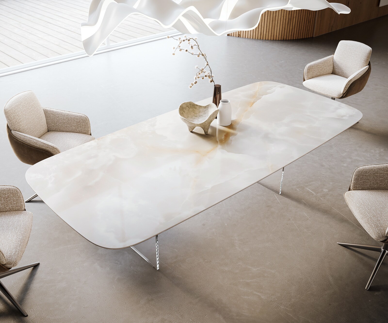 Eetkamertafel Edge Boot 270x120 cm Keramiek Iris FMG Onice Grigio onderstel van glas 4