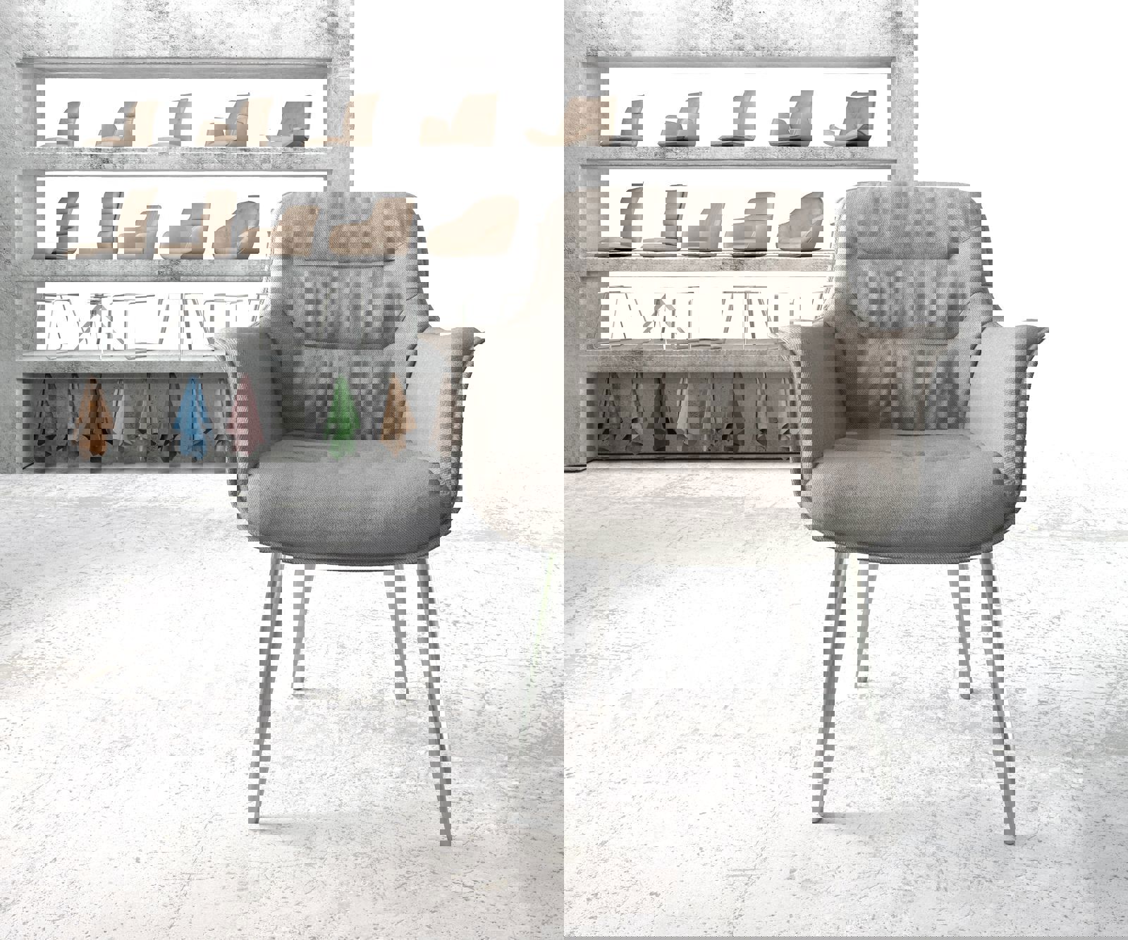 Eetkamerstoel Kaira-Flex stripes lichtgrijs 4-poot conisch roestvrij staal 1 Eetkamerstoel Kaira-Flex stripes lichtgrijs 4-poot conisch roestvrij staal 1