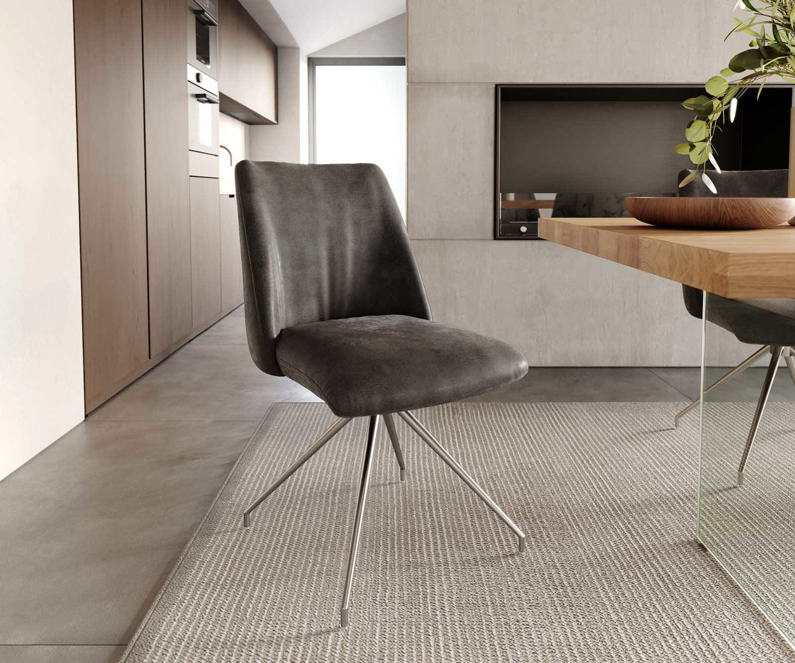 Draaistoel Elso-Flex microvelours antraciet vintage kruisframe conisch roestvrij staal 180° draaibaar pocketveer kern Draaistoel Elso-Flex microvelours antraciet vintage kruisframe conisch roestvrij staal 180° draaibaar pocketveer kern