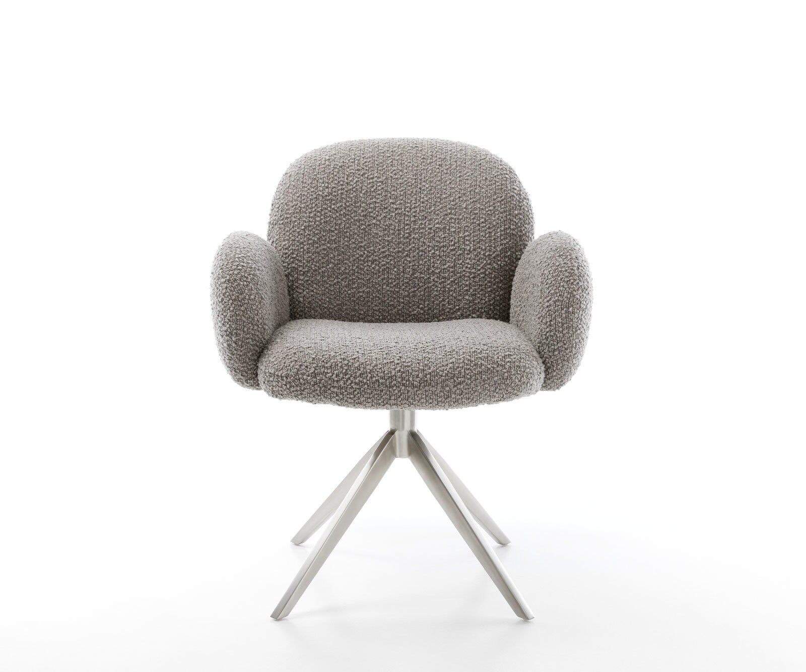 Draaistoel Nube-Flex met armleuning bouclé zilver grijs kruisframe breed roestvrij staal 360° draaibaar rocker-functie pocketveer kern 1