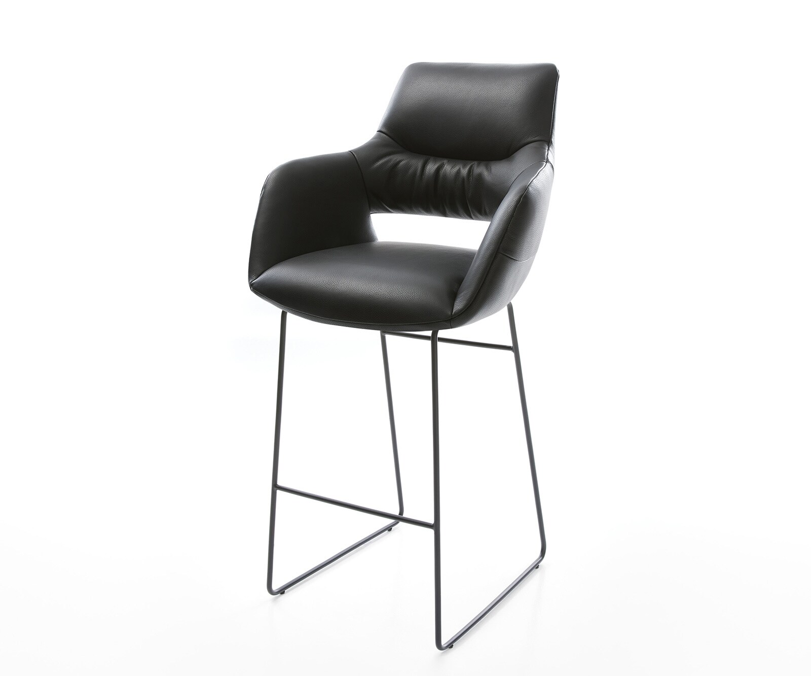 Barstoel Yago-Flex Volledig leer Zwart Metalen sledestoel Zwart Pocketvering 1