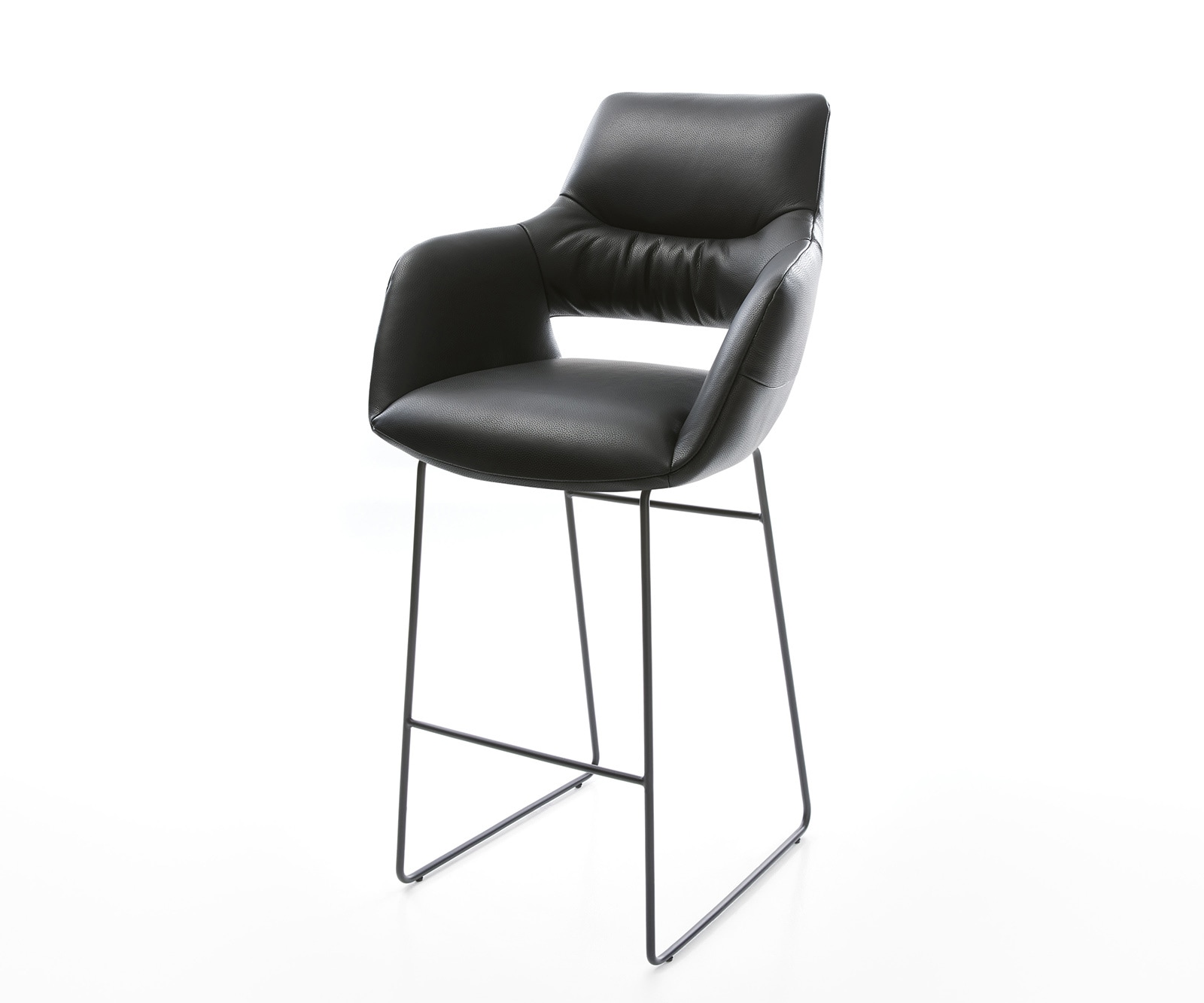 Barstoel Yago-Flex Volledig leer Zwart Metalen sledestoel Zwart Pocketvering Barstoel Yago-Flex Volledig leer Zwart Metalen sledestoel Zwart Pocketvering