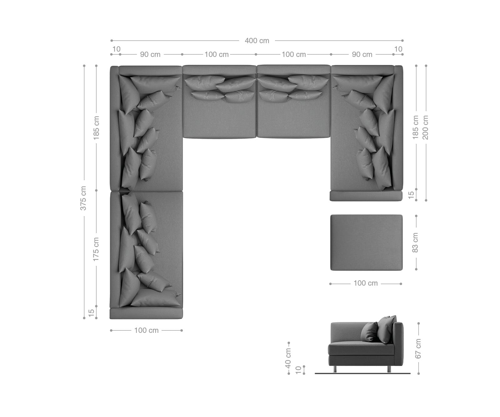 Woonlandschap Clovis XXL wit zwart met hocker en armsteun ottomane Links 6 Woonlandschap Clovis XXL wit zwart met hocker en armsteun ottomane Links 6