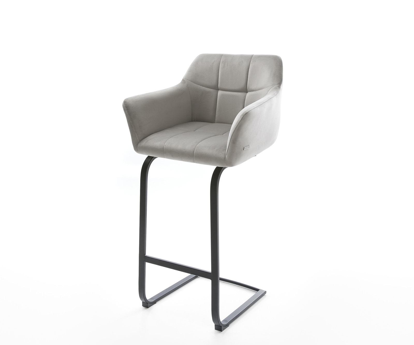 Barstoel Yulo-Flex fluweel grijs sledestoel vlak metaal Barstoel Yulo-Flex fluweel grijs sledestoel vlak metaal